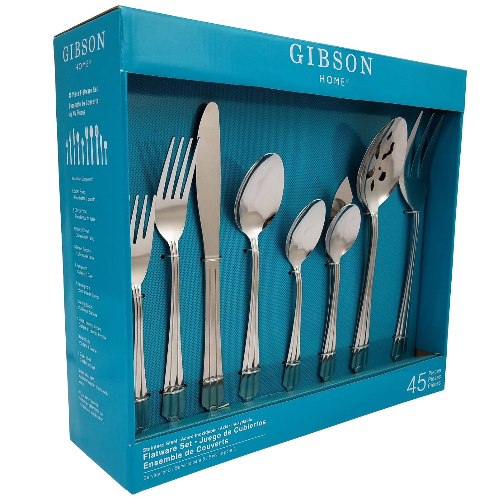 Stainless Steel Set - Acero Inoxidble Cubretos - Flatware Set - Juego de Cubretes - Service pour 8 - Servicio para 8 - Service for 8 - Pieces 45
