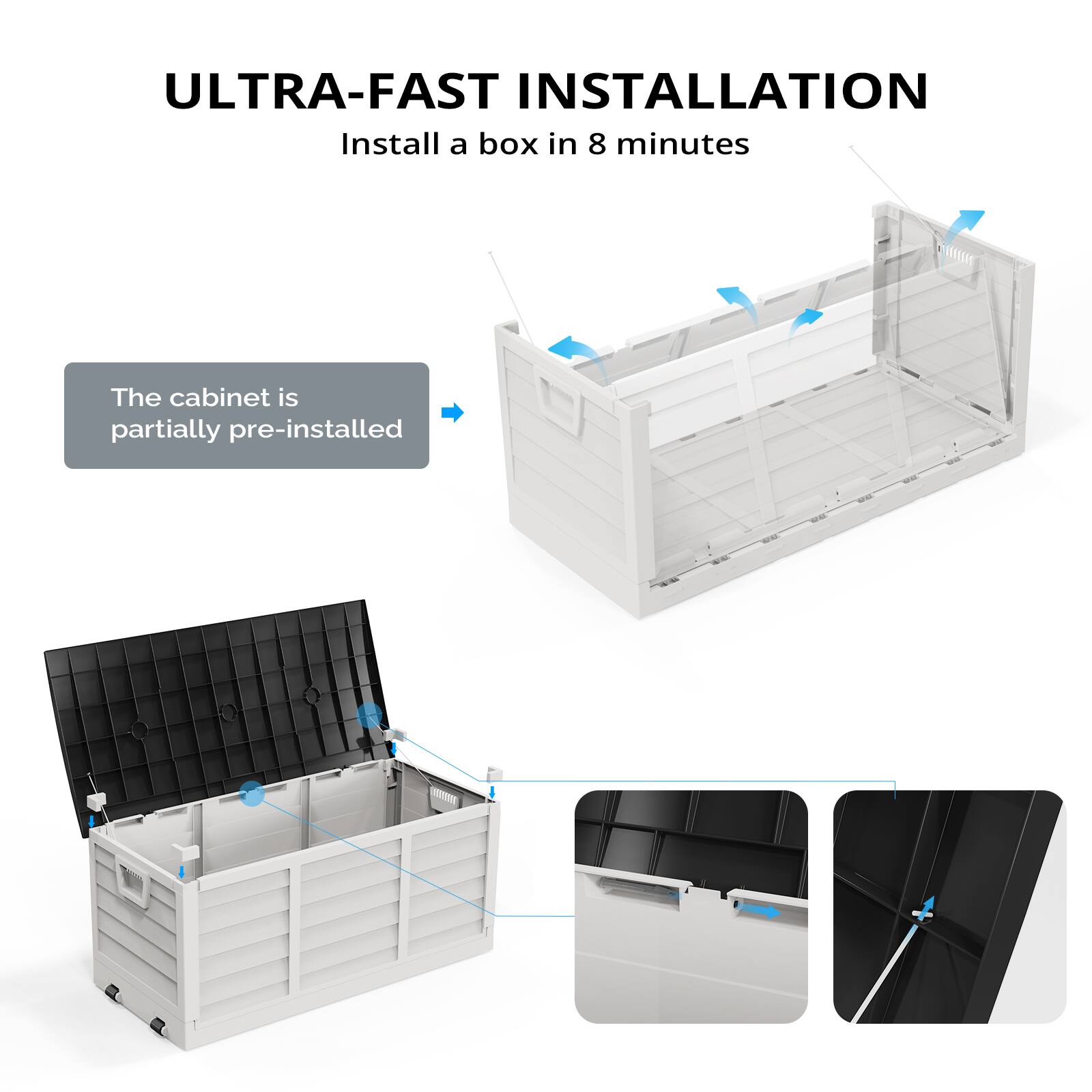 ULTRA-FAST INSTALLATION  
Install a box in 8 minutes  

The cabinet is partially pre-installed