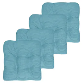 Sweet Home Collection - Crushed Memory Foam Tufted Chair Cushion Non Slip Microdot Rubber Back, 4-Pack - Teal