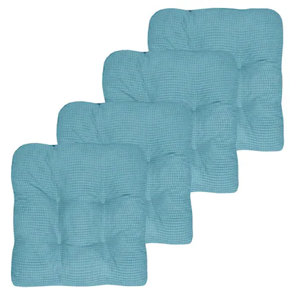 Front. Sweet Home Collection - Crushed Memory Foam Tufted Chair Cushion Non Slip Microdot Rubber Back, 4-Pack - Teal.