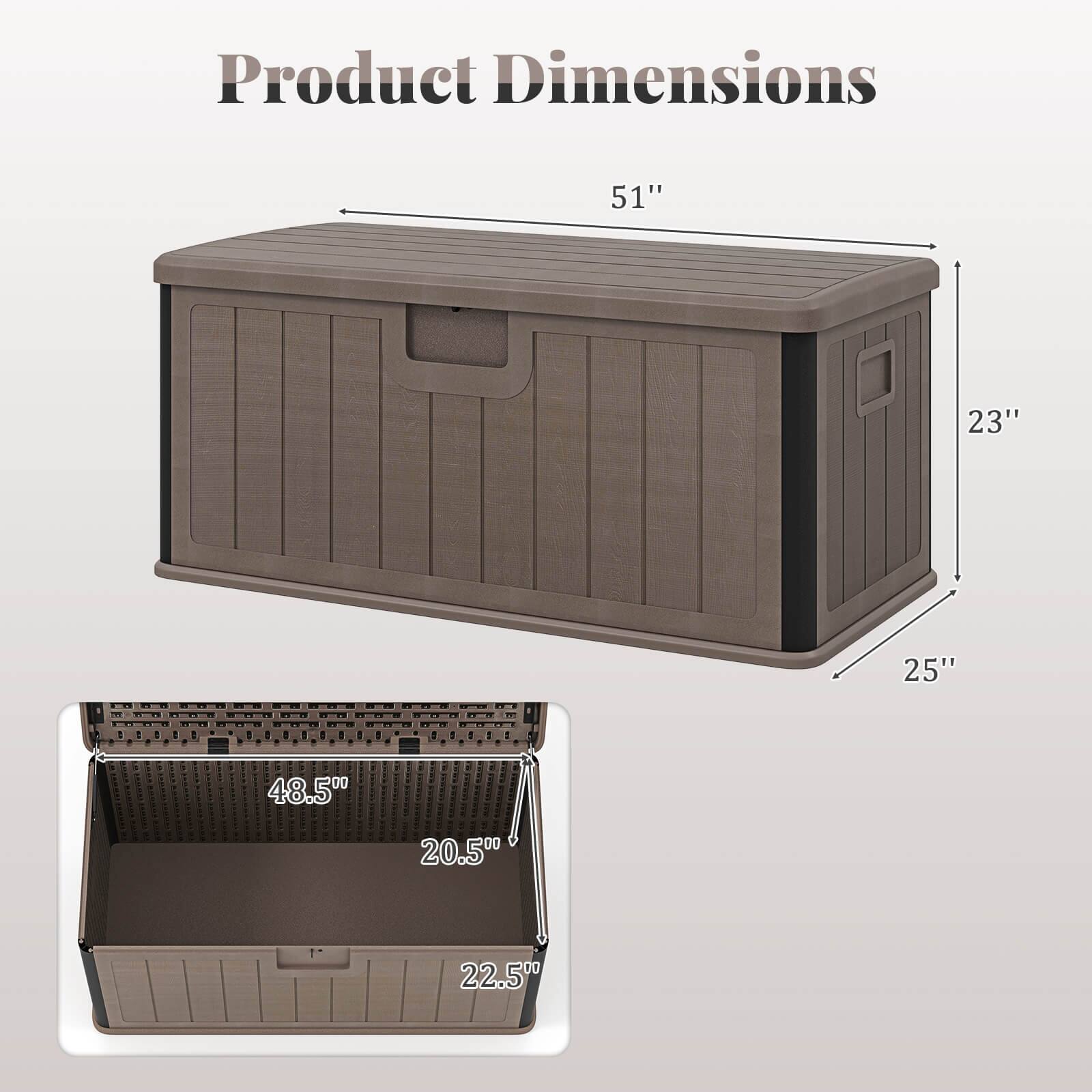 Product Dimensions

51" (Width)  
23" (Height)  
25" (Depth)  

48.5" (Interior Width)  
20.5" (Interior Height)  
22.5" (Interior Depth)