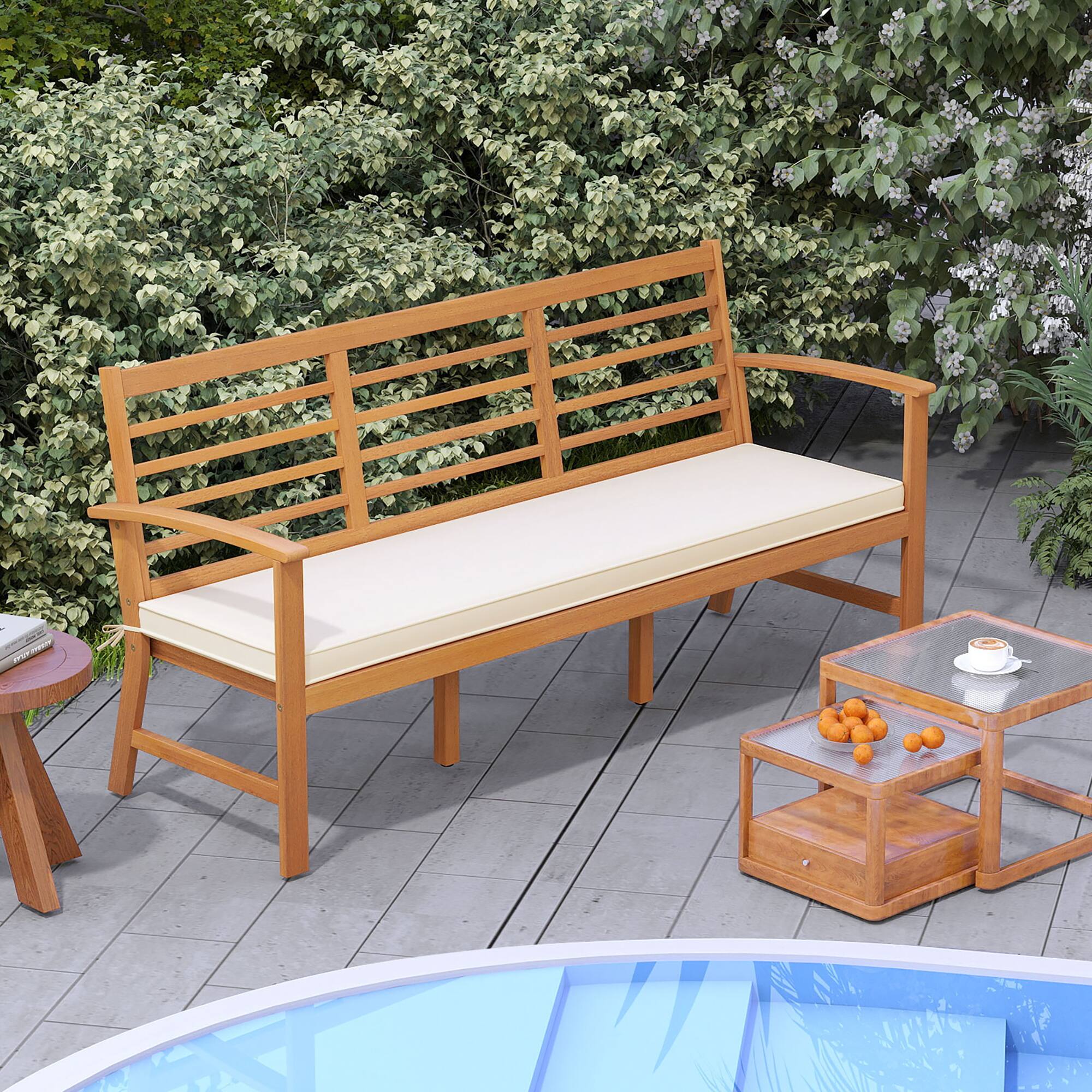 Alt View 1. Gymax - Gymax 3-Seat Patio 64 Inch Wood Bench w/ Seat Cushion Slatted Seat & Backrest Outdoor - Off White.