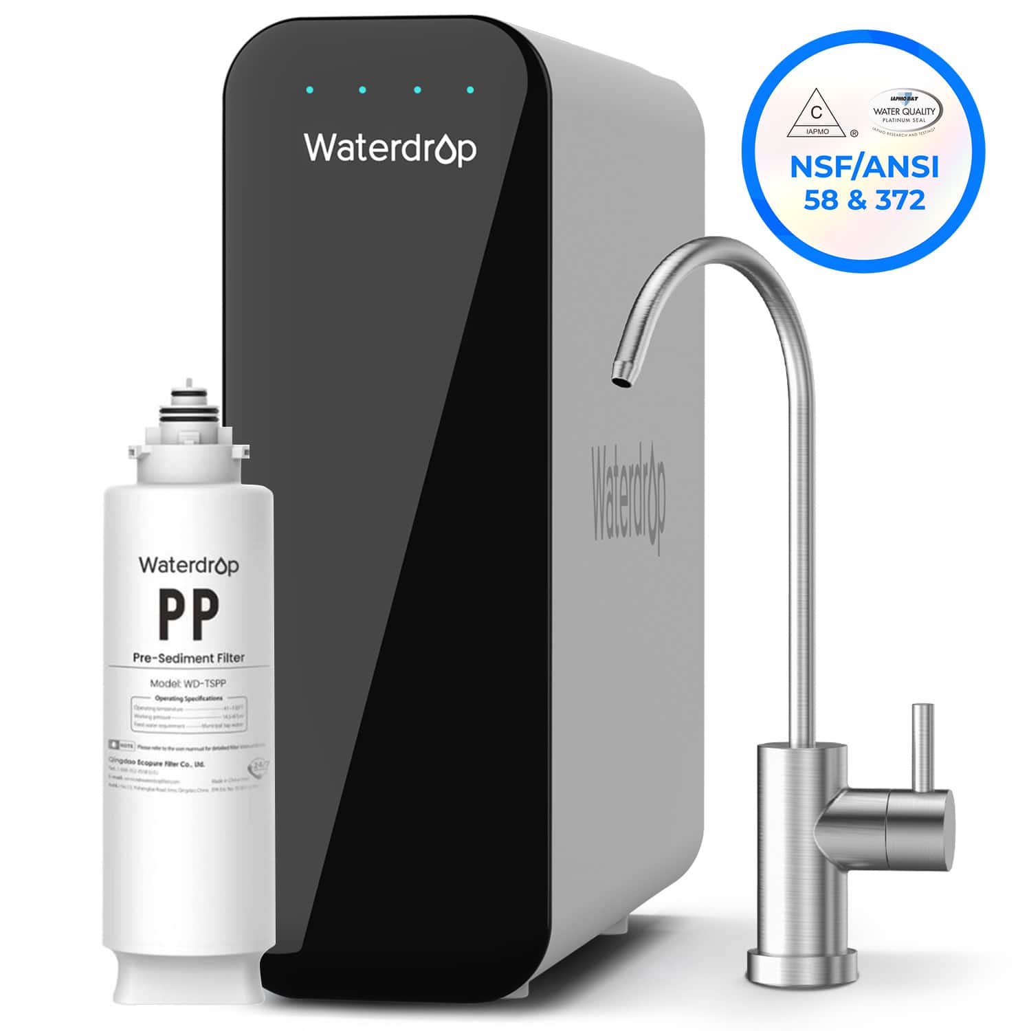 Waterdrop - TSU-W Under Sink Water Filter System Includes an Extra PP Filter - White