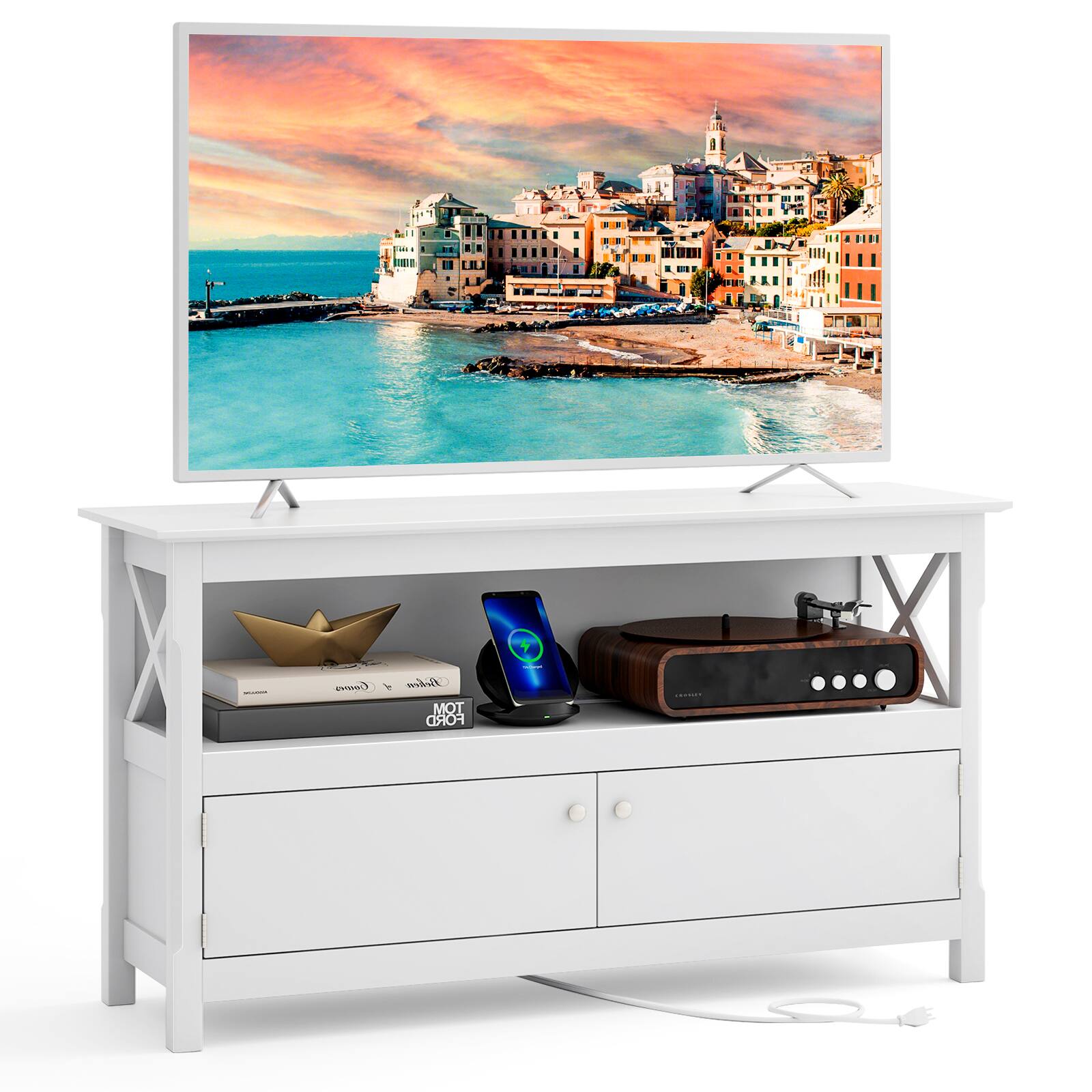 Ecooso - 44 Inch Wooden Storage Cabinet TV Stand - White