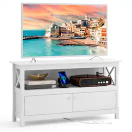 Ecooso - 44 Inch Wooden Storage Cabinet TV Stand - White