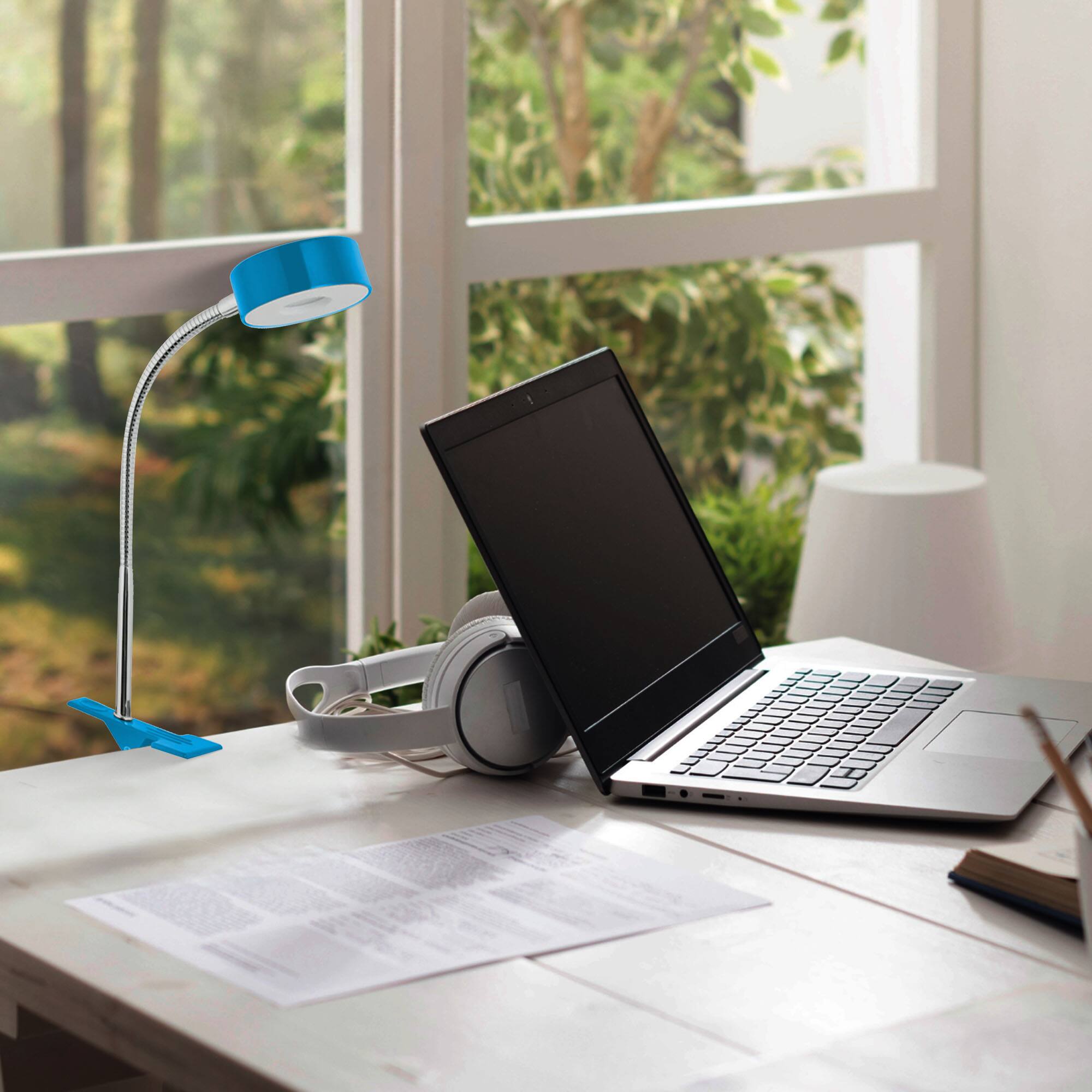 Alt View 2. Globe Electric - Globe Electric 8.46" 5W 250 Lumens LED Integrated Goose Neck Clip Lamp, Blue - Blue.