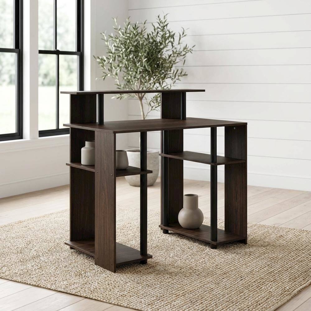 Angle. BisonOffice - Walnut Finish Computer Writing Desk with Modern Design and Sturdy Build - WALNUT/BLACK.