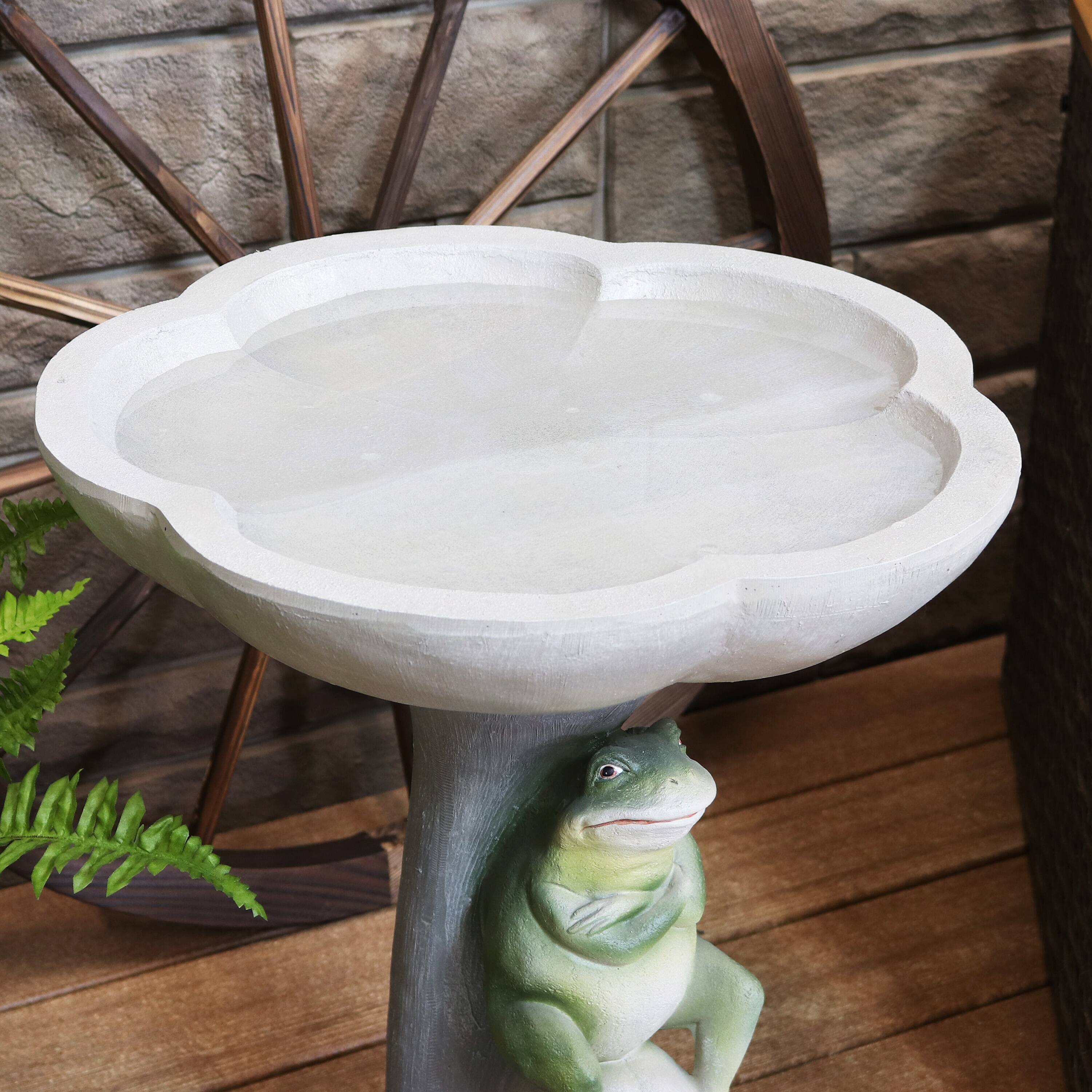 Alt View 5. Sunnydaze - Polyresin Brooding Frog on Stone Outdoor Garden Bird Bath - 22 in - Light Grey.