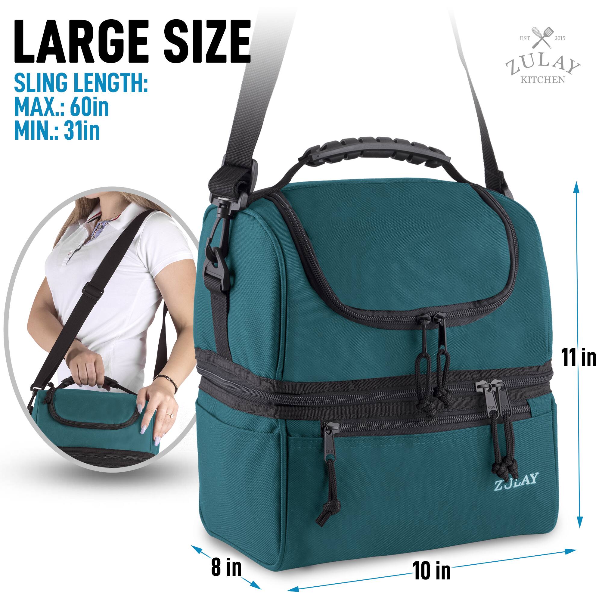 Zulay Kitchen - Insulated Lunch Bag For Men and Women - Reusable Dual Compartment Lunch Bag With Adjustable Shoulder Strap - Caribbean Blue