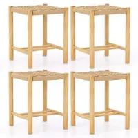 Costway - Dining Stool Set of 4 18" Backless with Rubber Wood Frame Woven Paper Seat Kitchen - Natural - Front_Zoom