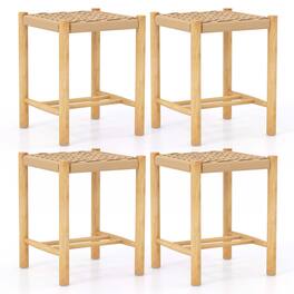 Costway - Dining Stool Set of 4 18" Backless with Rubber Wood Frame Woven Paper Seat Kitchen - Natural