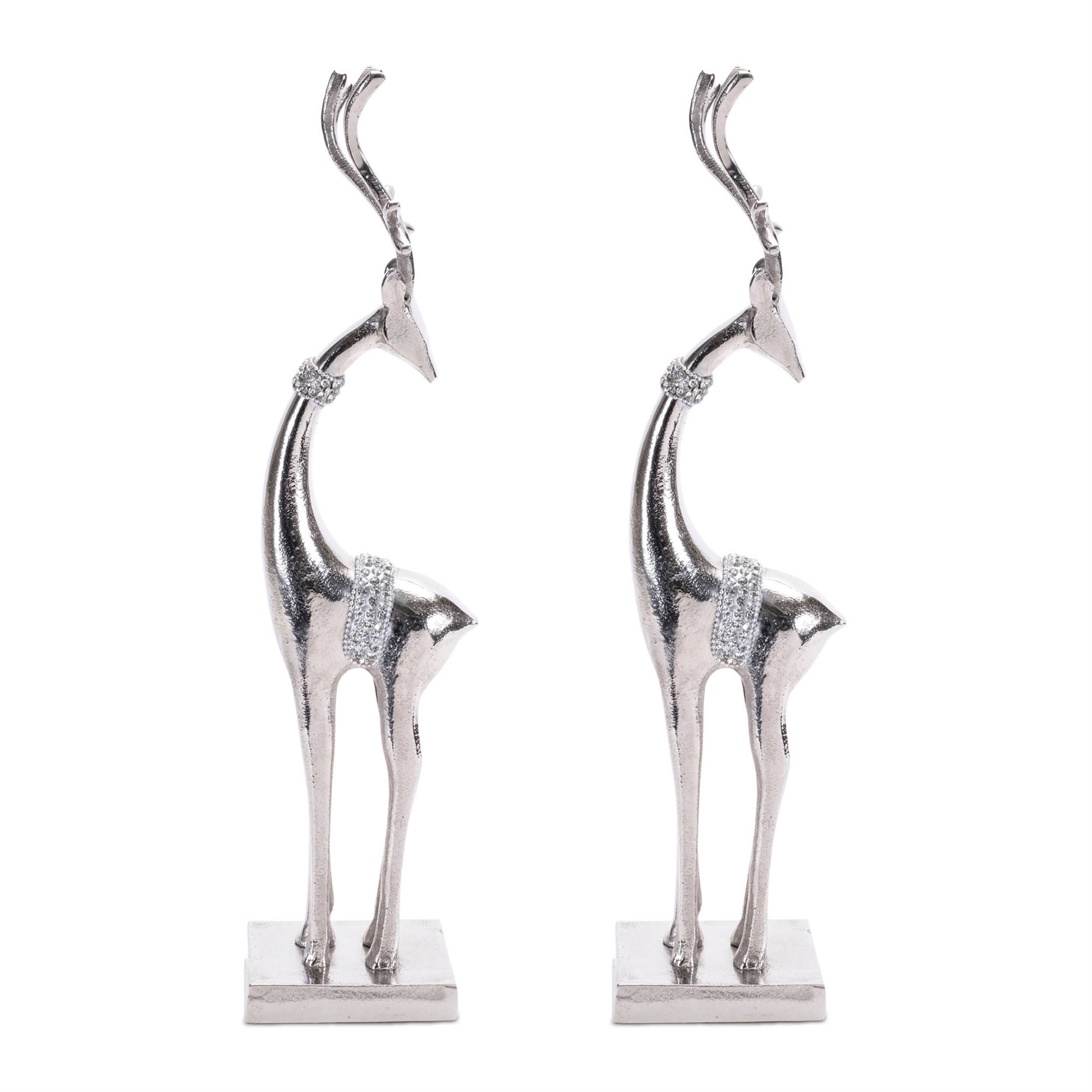 Left. BreeBe - Aluminum Metal Holiday Deer (Set of 2) - Silver.