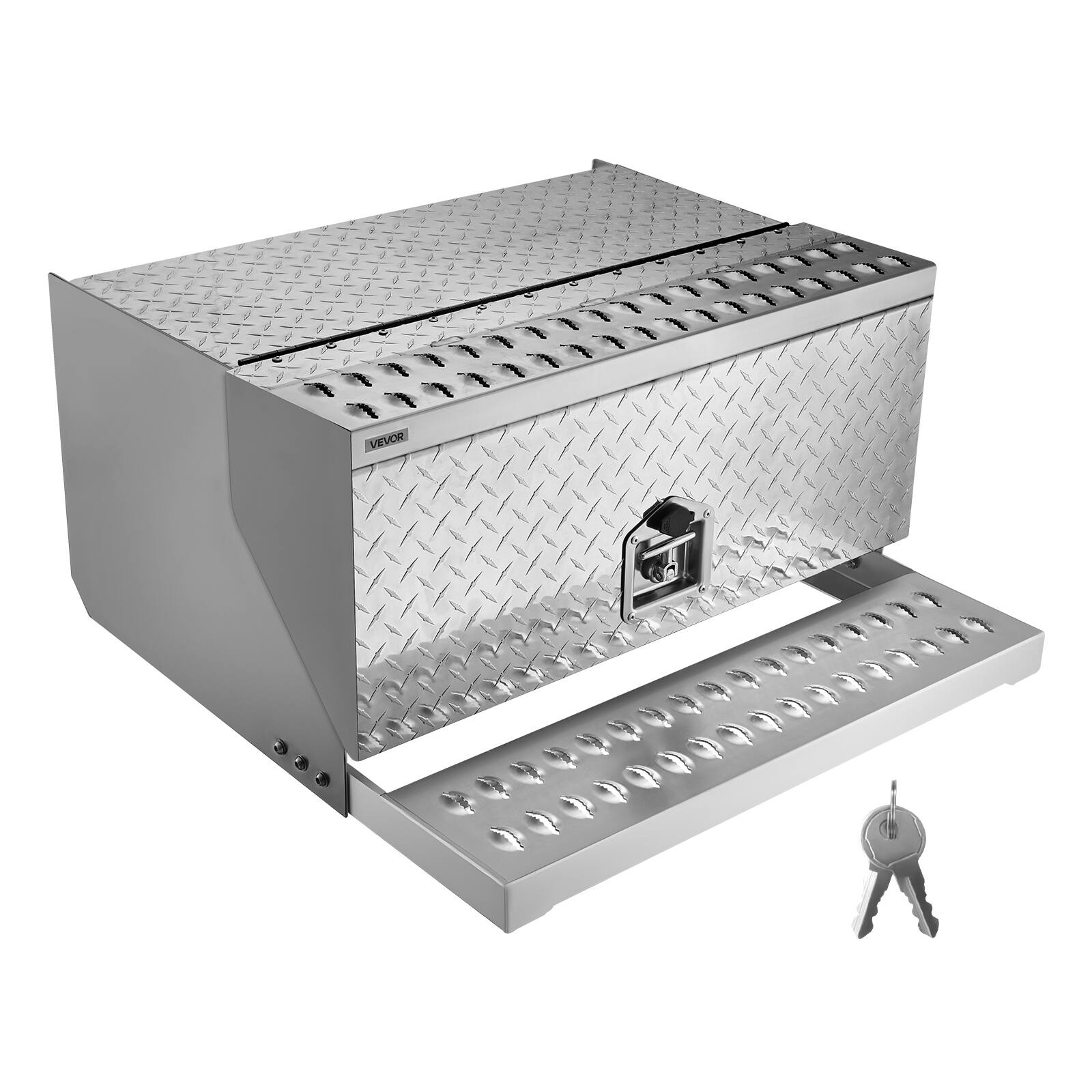 VEVOR - Semi-Truck Step Tool Box, 30" x 29.5" x 15.8" Heavy Duty Aluminum Diamond Plate Toolbox, Waterproof Cab Entry - Silver