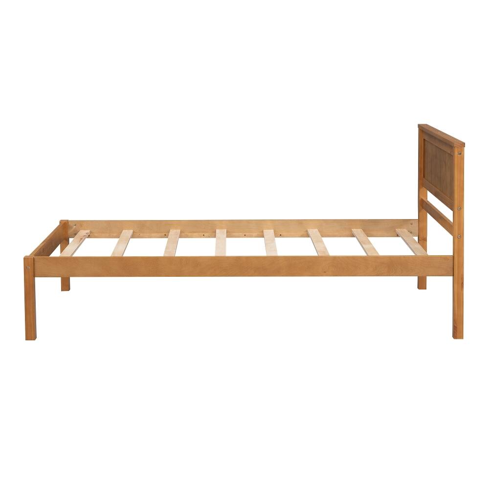 Alt View 8. Loheer - Loheer Twin Platform Bed Frame with Headboard Oak Wood Slat Support No Box Spring Needed - Oak.
