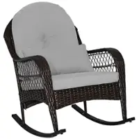 Costway Patio Wicker Rocking Chair with Seat Back Cushions & Lumbar Pillow Porch - Mix Brown + Gray - Front_Zoom