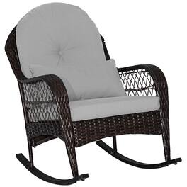 Costway - Patio Wicker Rocking Chair with Seat Back Cushions & Lumbar Pillow Porch - Mix Brown + Gray