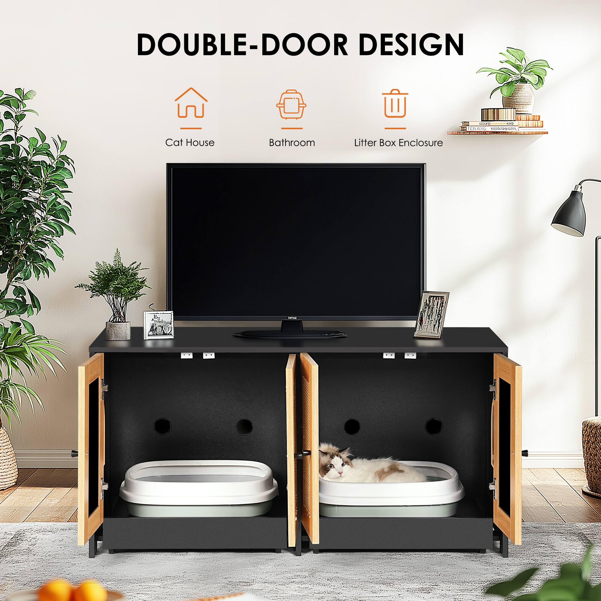 DOUBLE-DOOR DESIGN

- Cat House
- Bathroom
- Litter Box Enclosure