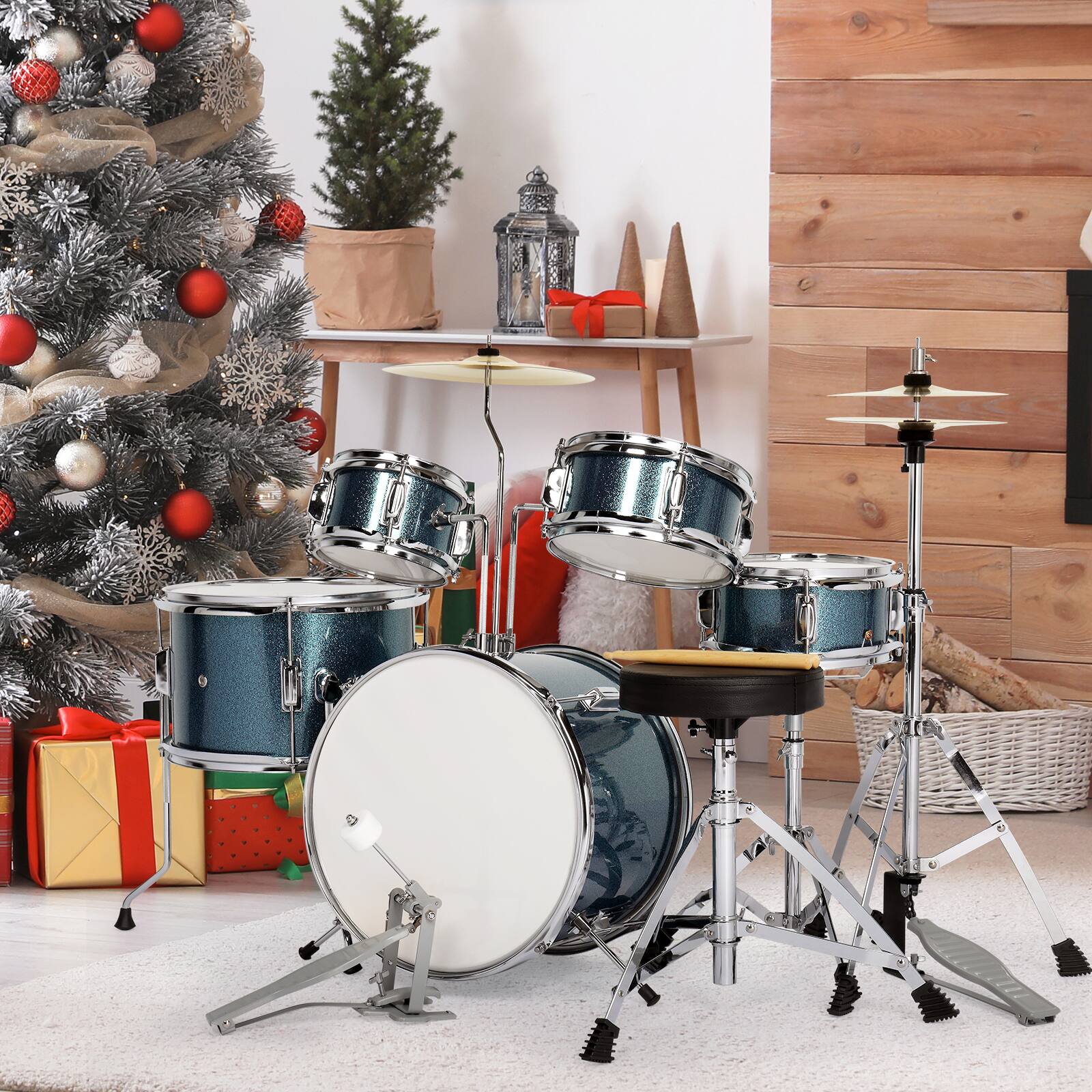 Angle. Winado - 5 Piece Full Size Complete Junior Starter Drum Set Cymbals Kit /w Stool,Sticks.