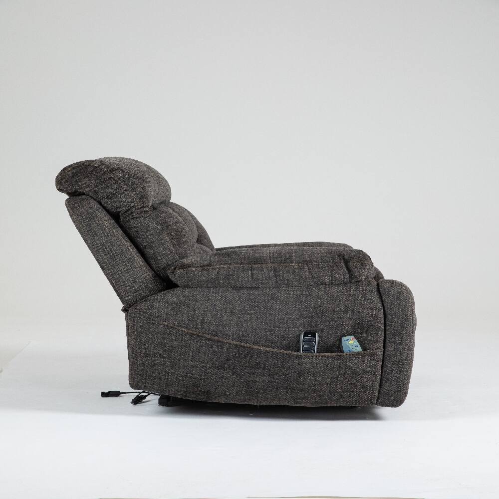 Angle. Ropilly - Ropilly Oversized Electric Lift Chair, Lay Flat Recliner with Heat and Massage, 400 lbs Capacity, Dark Brown - Dark Brown.