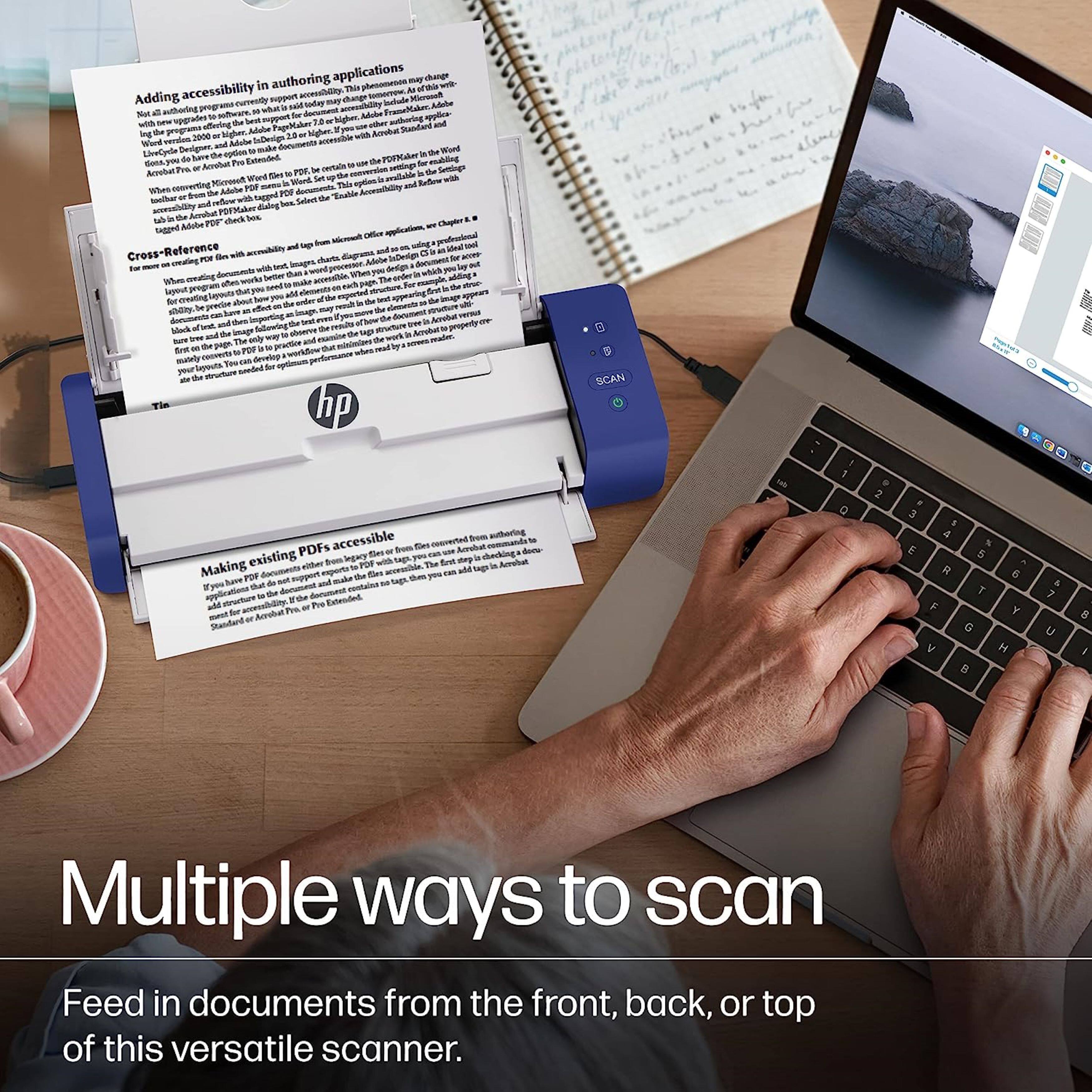 Multiple ways to scan: Feed in documents from the front, back, or top of this versatile scanner.