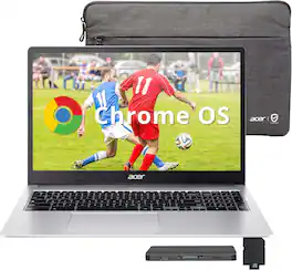 Acer - Chromebook 315 15.6" FHD Laptop,Intel Celeron N4500,4GB LPDDR4 RAM,64GB eMMC+160GB Docking Station,Chrome OS - Silver