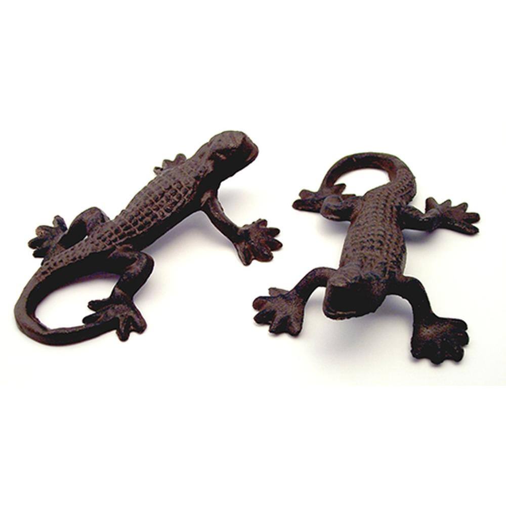 Front. BreeBe - Cast Iron Rust Gecko Lizards Set of 4 - Brown.
