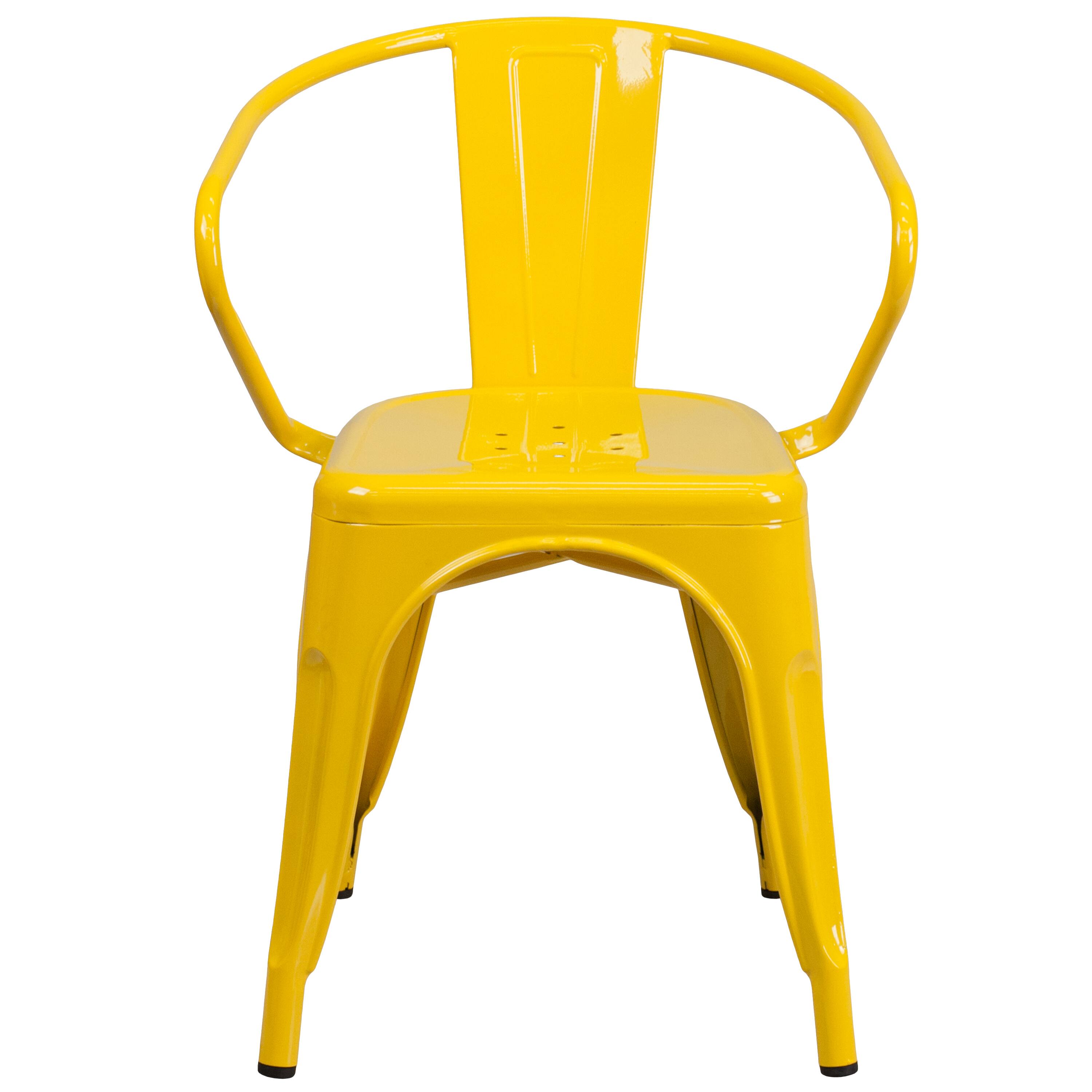 Alt View 7. Emma + Oliver - Commercial Grade Colorful Metal Indoor-Outdoor Chair with Arms - Yellow.