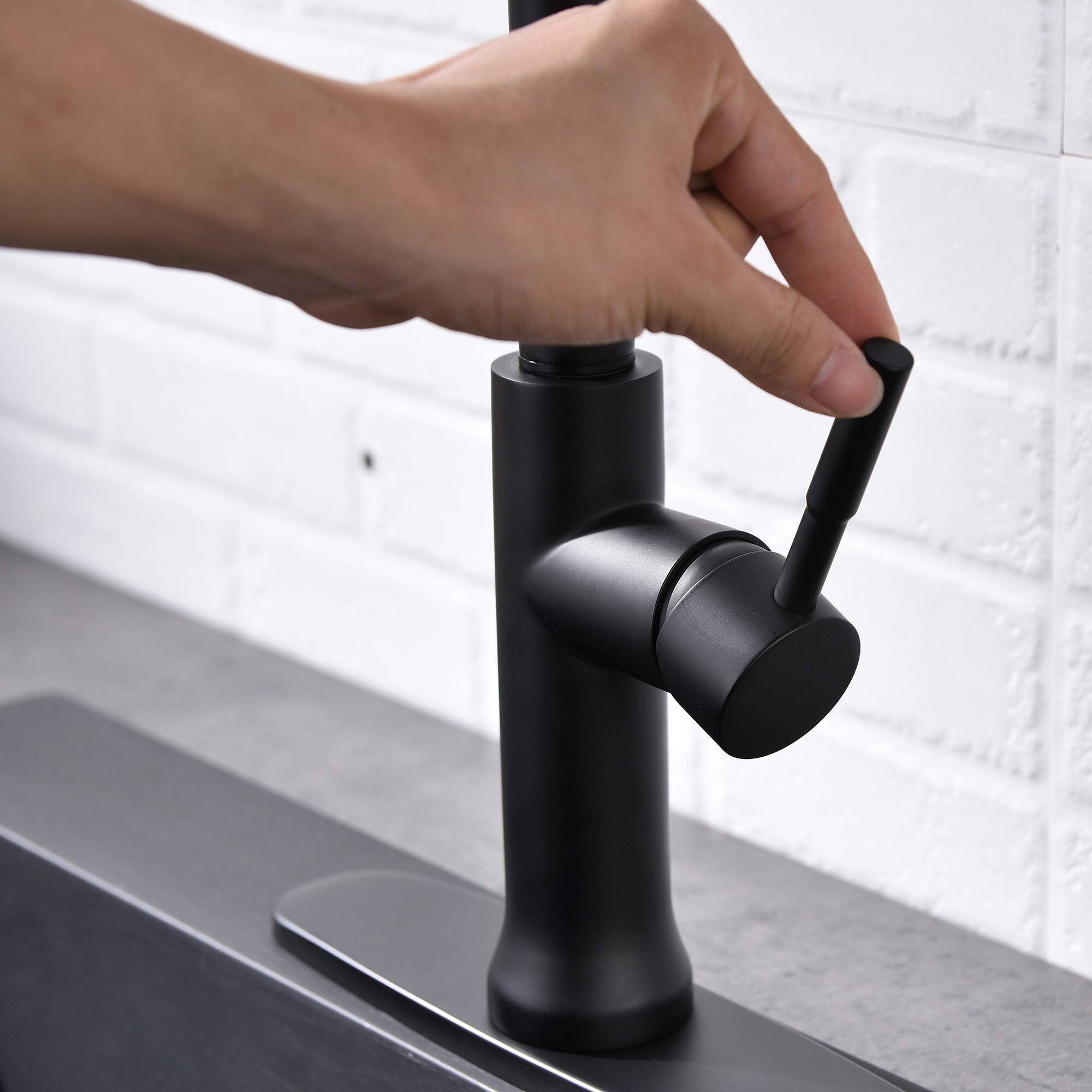 Alt View 2. Boyel Living - Matte Black Single Handle Pull Out Sprayer Kitchen Faucet with Deck Plate Included - Matte Black.