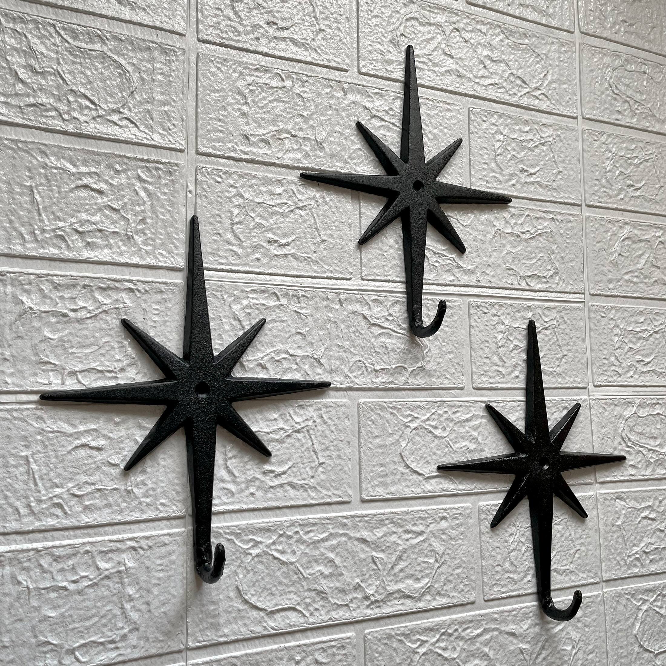 Alt View 3. Zeckos - Set of 3 Atomic Starburst Wall Hooks – Mid-Century Modern Design, Black Finish - Black.