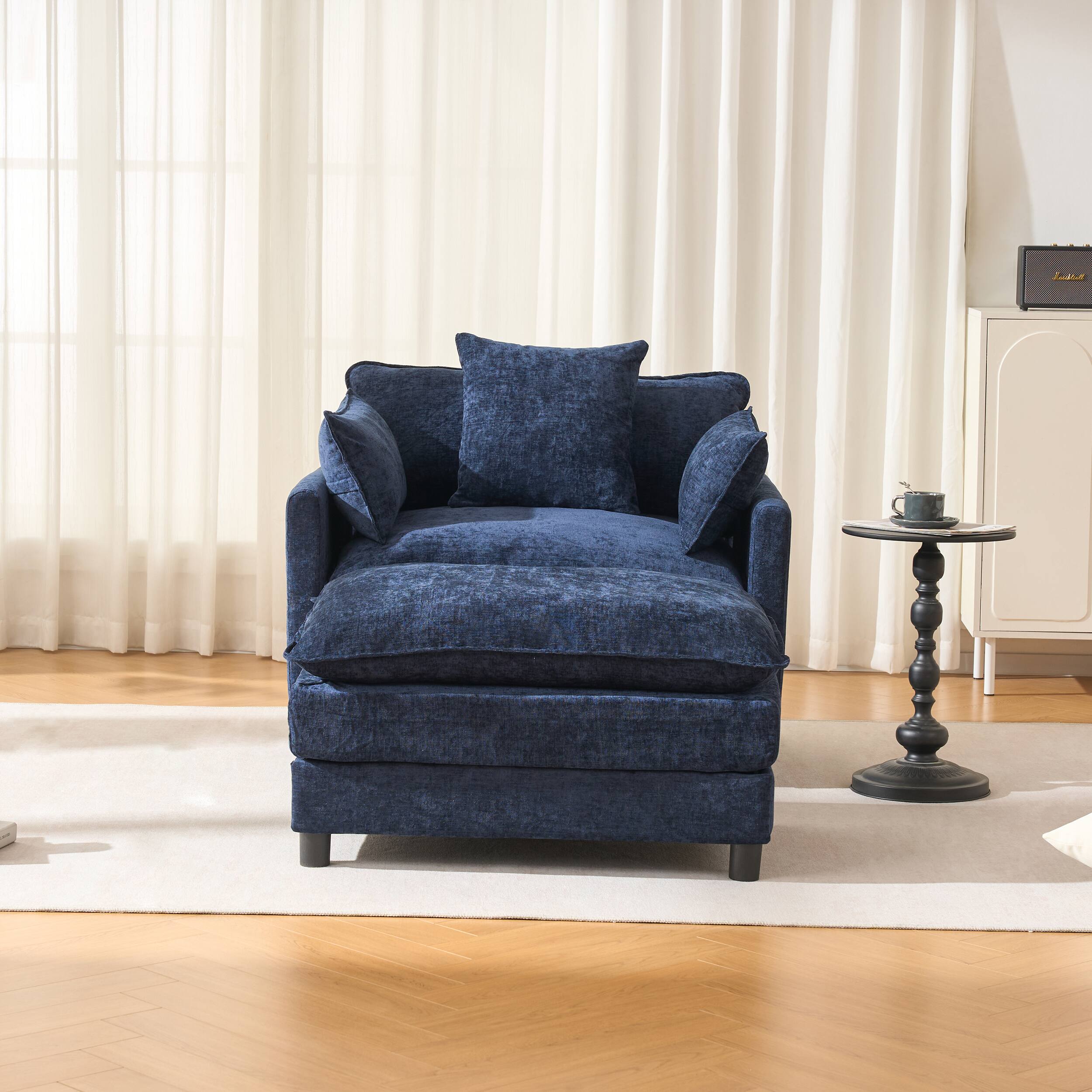 Alt View 3. Meqiodas - 39.4" Modern Accent Chair with Ottoman, Living Room Club Chair Chenille Upholstered Armchair , Reading Chair for Bedroom - Blue.