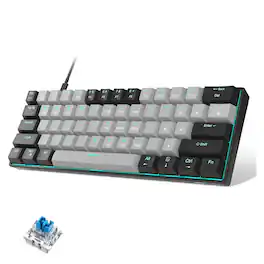 MageGee - 60% Mechanical Gaming Keyboard,Mixed Color Keycaps with Clicky Blue Switches, Detachable Type-C Cable Mini Blue LED - Black/Gray