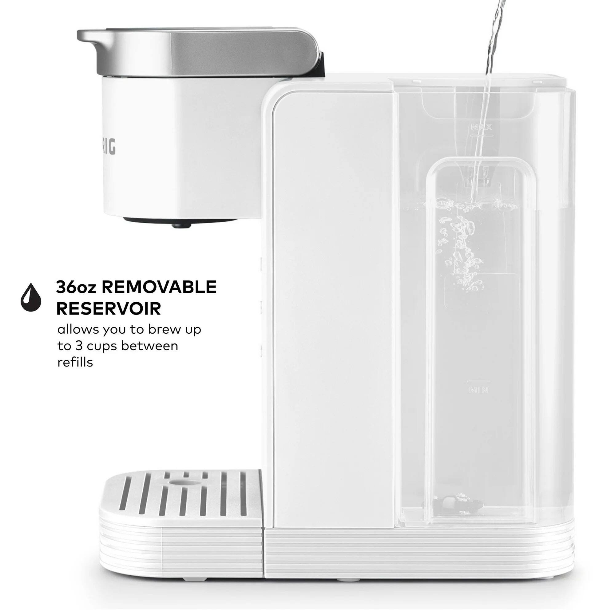 36oz REMOVABLE RESERVOIR allows you to brew up to 3 cups between refills