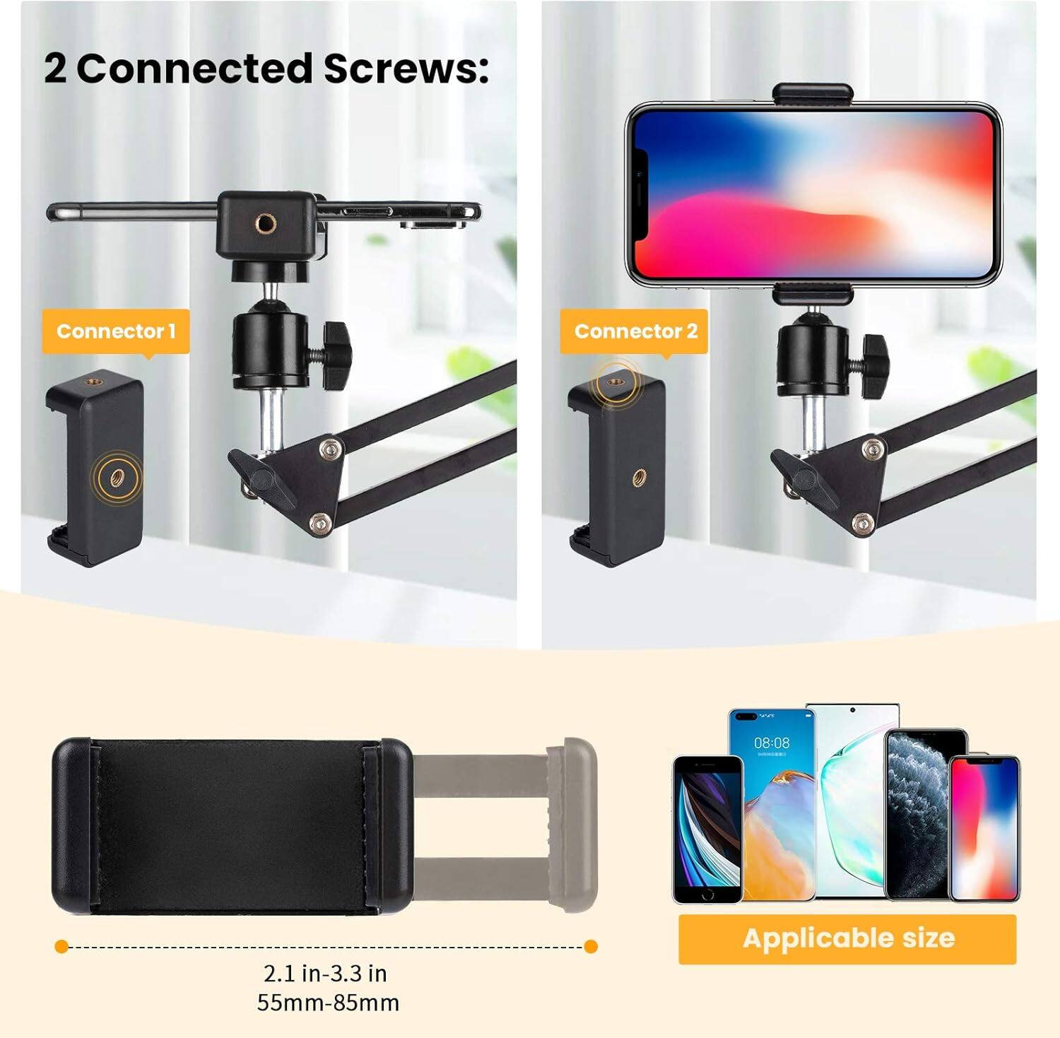 2 Connected Screws:

Connector 1

Connector 2

2.1 in-3.3 in
55mm-85mm

Applicable size
