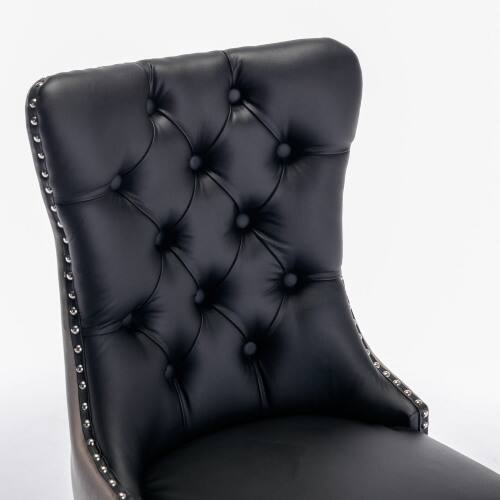 Alt View 4. LUCKY ONE - Assembled Tufted PU Velvet Dining Chair Set of 2 with Wood Legs Nailhead Trim High Back - Black+ Gray.