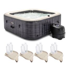 Intex - PureSpa Plus Greystone Inflatable Hot Tub, 94 x 28", w/ Cup Holder 4-Pack - Gray