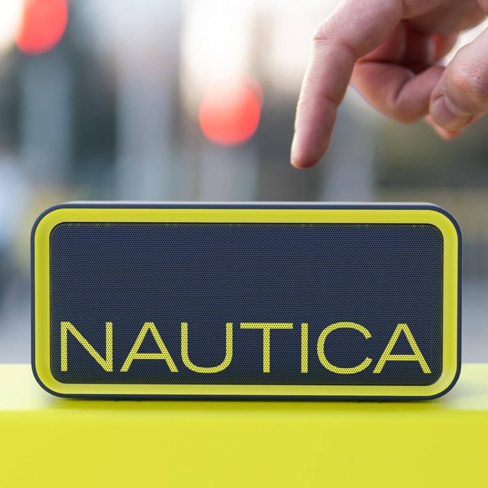 Angle. Nautica - Nautica SP100 True Wireless Outdoor Speaker, IPX5 Waterproof Bluetooth Speaker with 2-Hour Quick Charge & 30-Day Standby - Navy-Yellow.