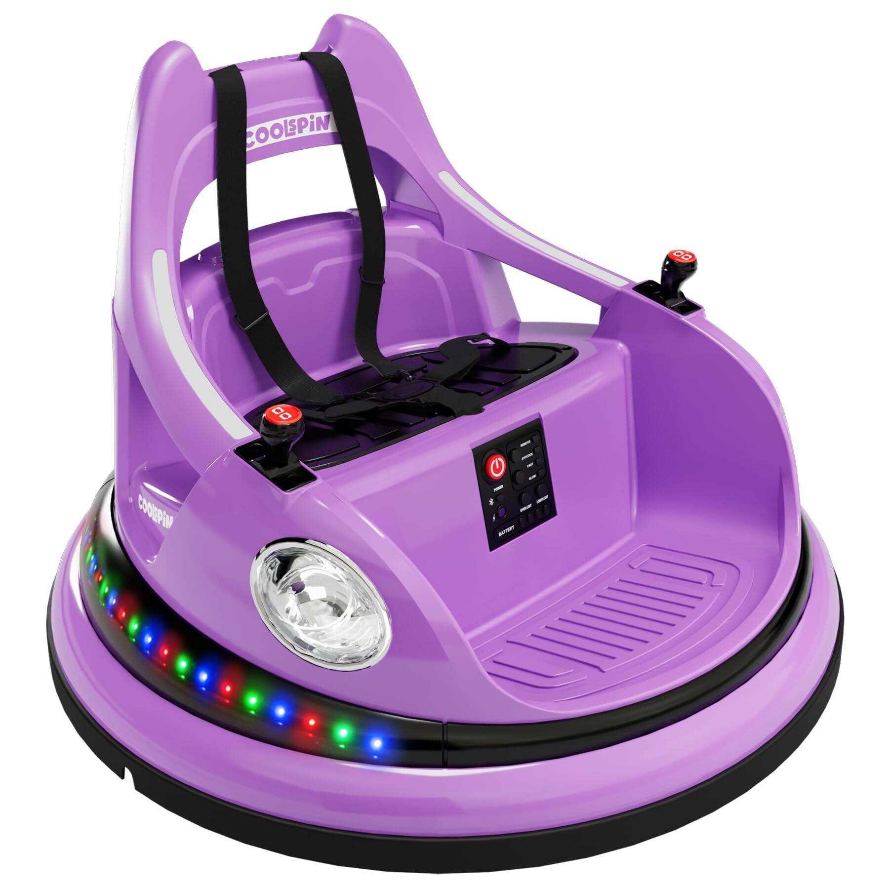 Acekool - 12V Ride on Bumper Car for Kids with Remote Control, 2-Speed, 360°Spin, 2 Driving Modes - Purple