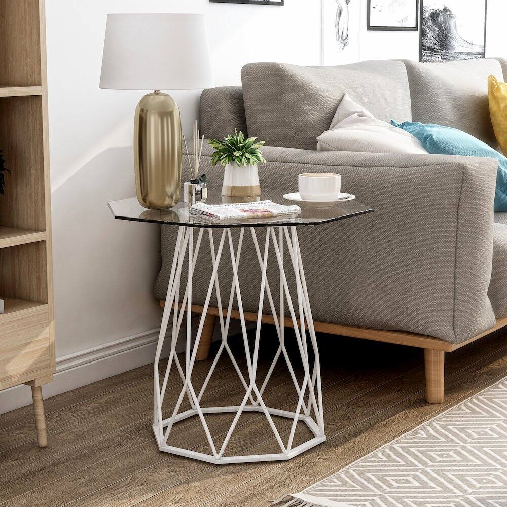 Left. Furniture of America - Growder Contemporary Glass Top End Table - White.