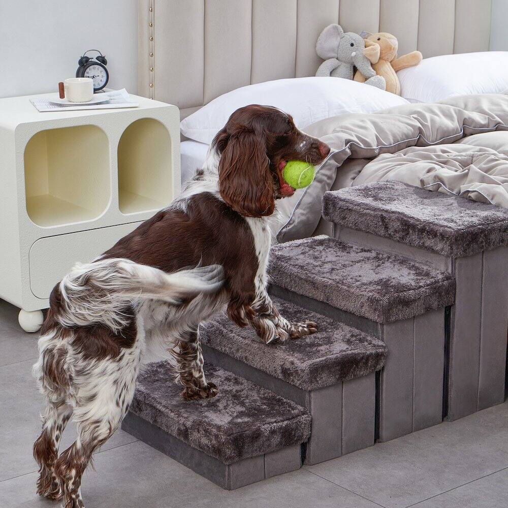 Alt View 2. PetPals - Charcoal 4 Level Pet Stairs - Gray.