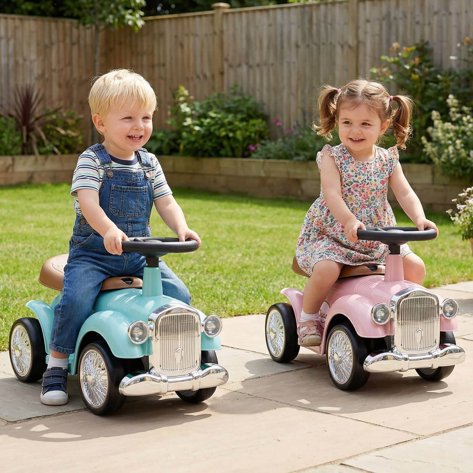 Alt View 4. Costway - Costway Retro Kids Ride-on Toy Kids Sit to Stand Vehicle with Working Steering Wheel - Green.