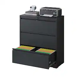 Boyel Living - 3-Drawer Lateral Metal File Cabinet with Lock for Letter/Legal/A4/F4 Files - Black