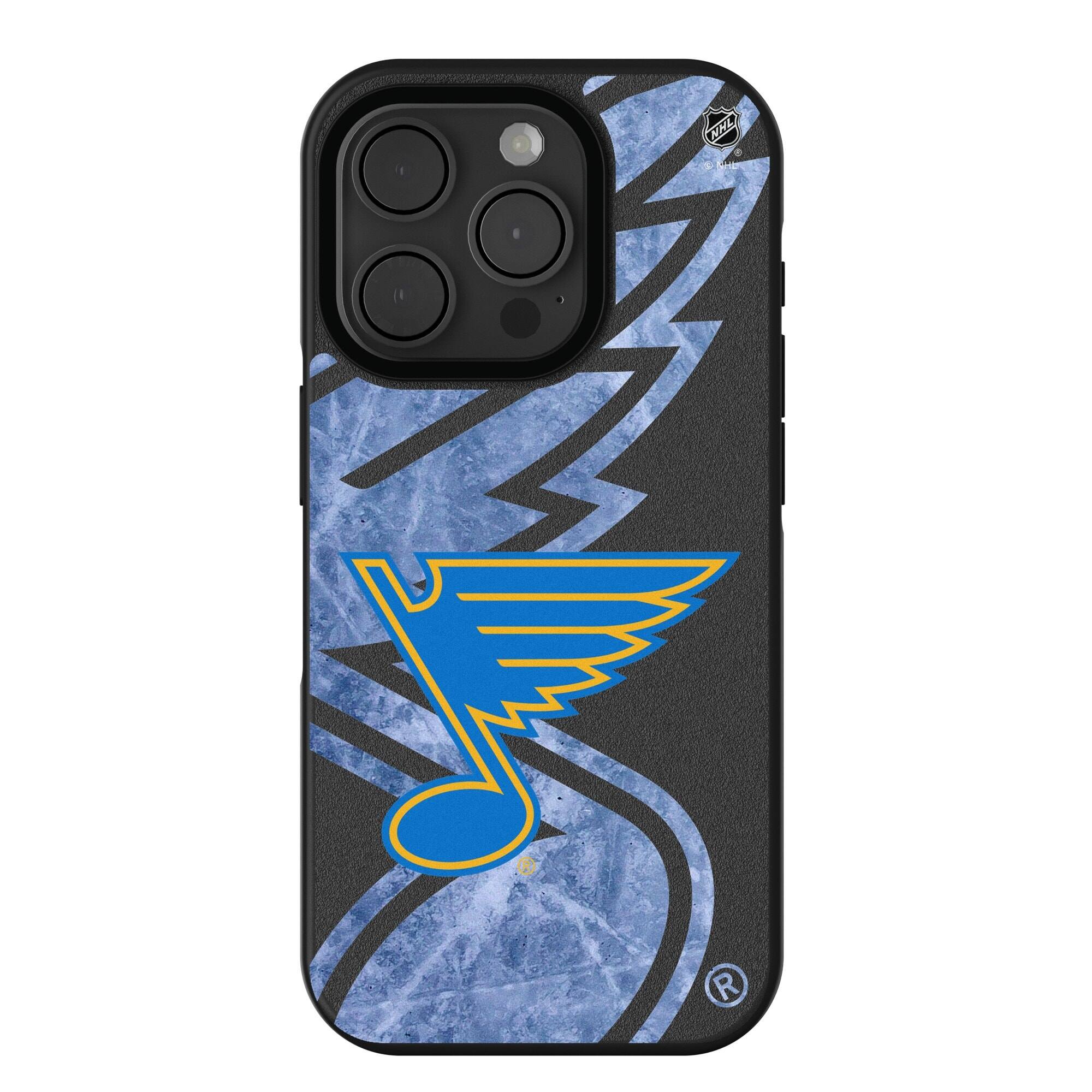 Front. Keyscaper - St. Louis Blues iPhone Tilt Bump Ice Case - 14 Pro - Multicolor.