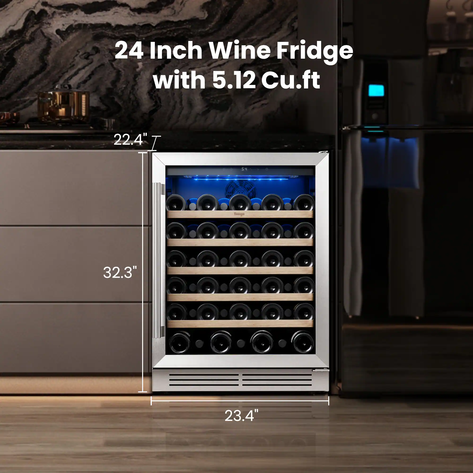 24 Inch Wine Fridge with 5.12 Cu.ft  
22.4" H x 32.3" W x 23.4" D