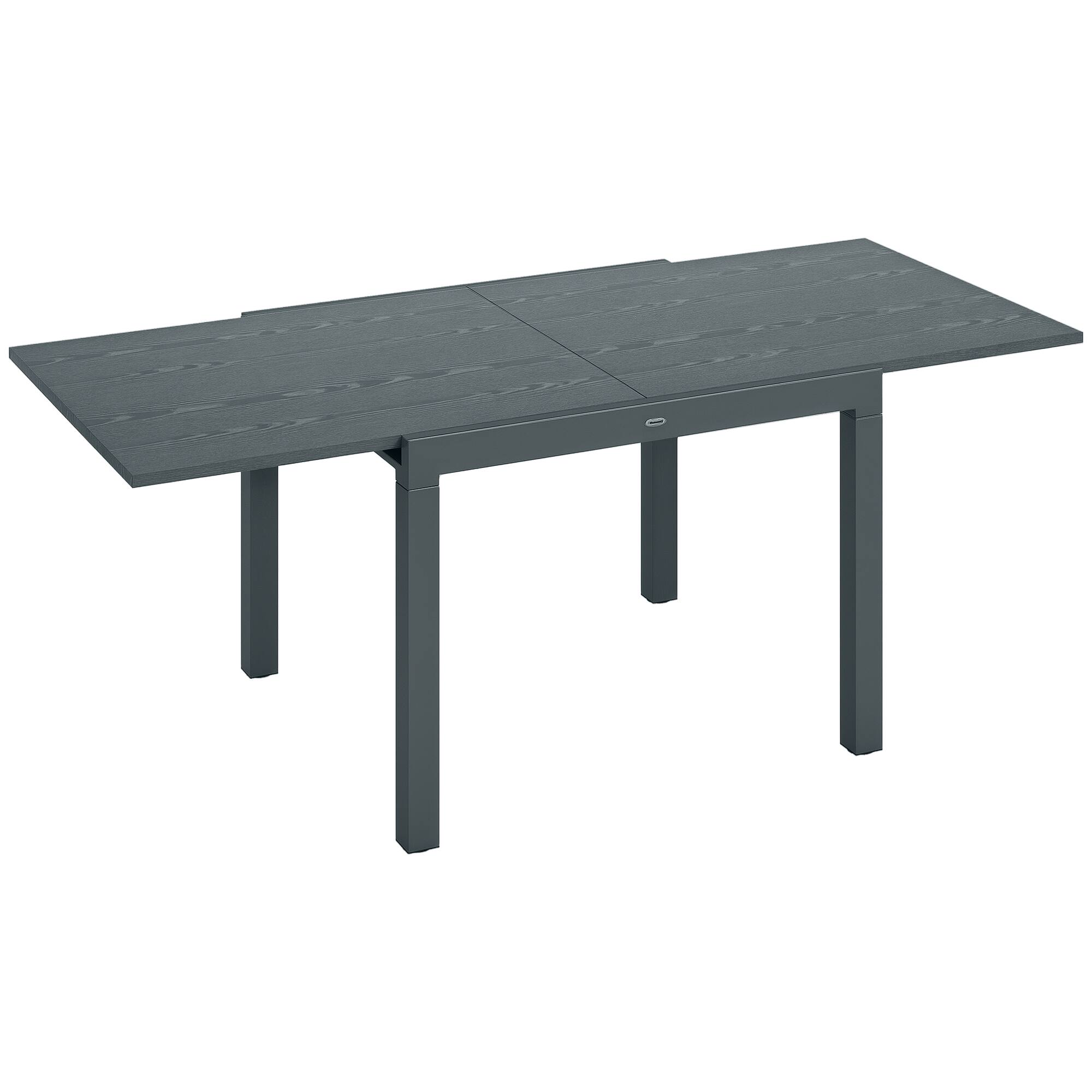 Front. Outsunny - Extendable Outdoor Dining Table, 41"- 83" Aluminum Frame Patio Table with Wood Effect Steel Top - Dark Gray.