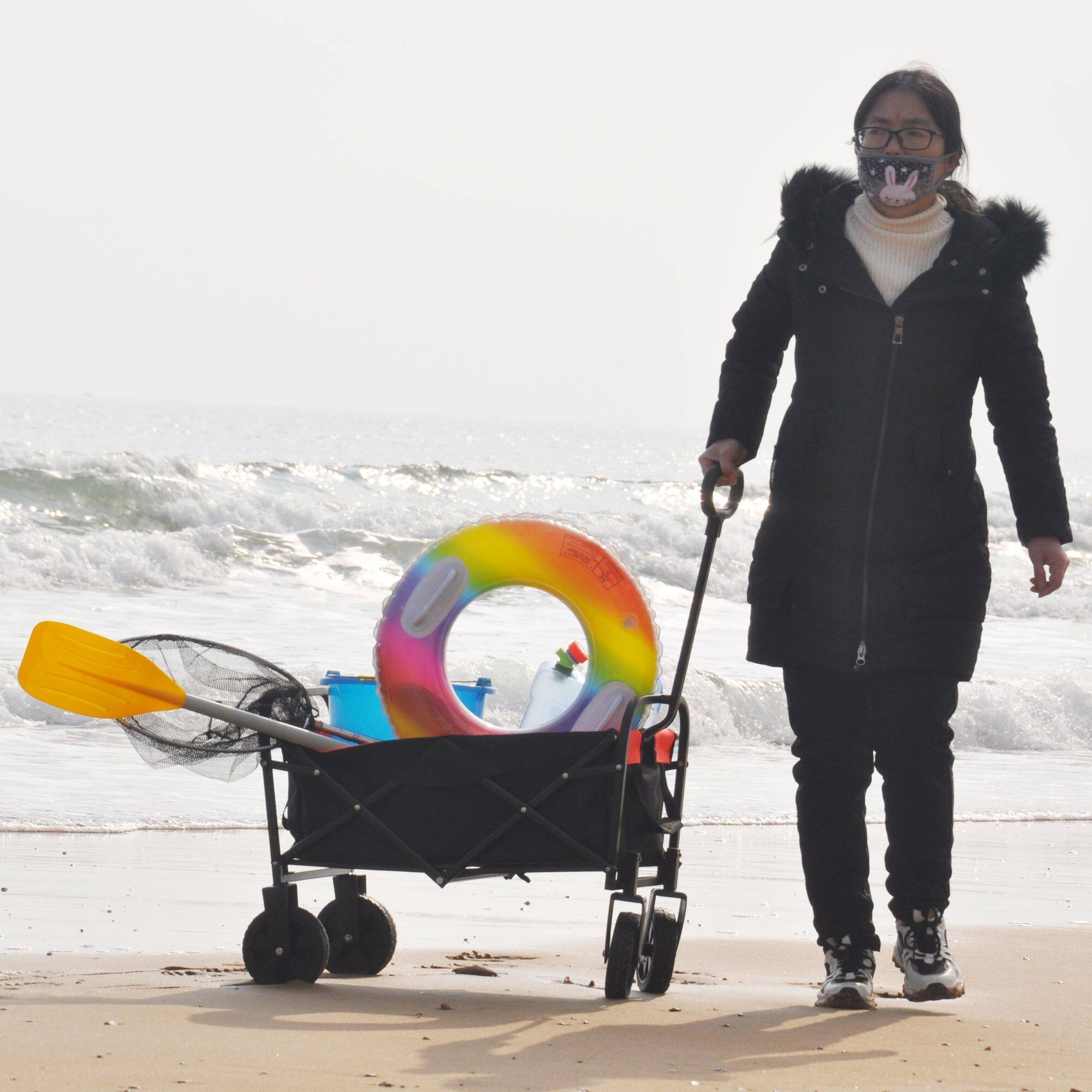 Alt View 4. Loheer - Loheer Folding Wagon Heavy Duty Utility Cart Collapsible Beach Wagon Portable Garden Cart Yellow.