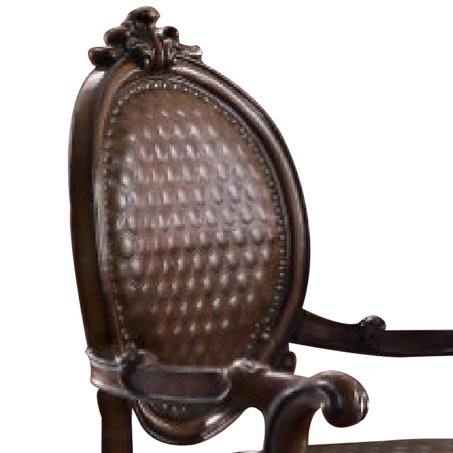 Alt View 1. Manhattan Lane - Kai 26 Inch Solid Wood Carved Armchair, Rolled Arms, Vegan Leather - Brown.