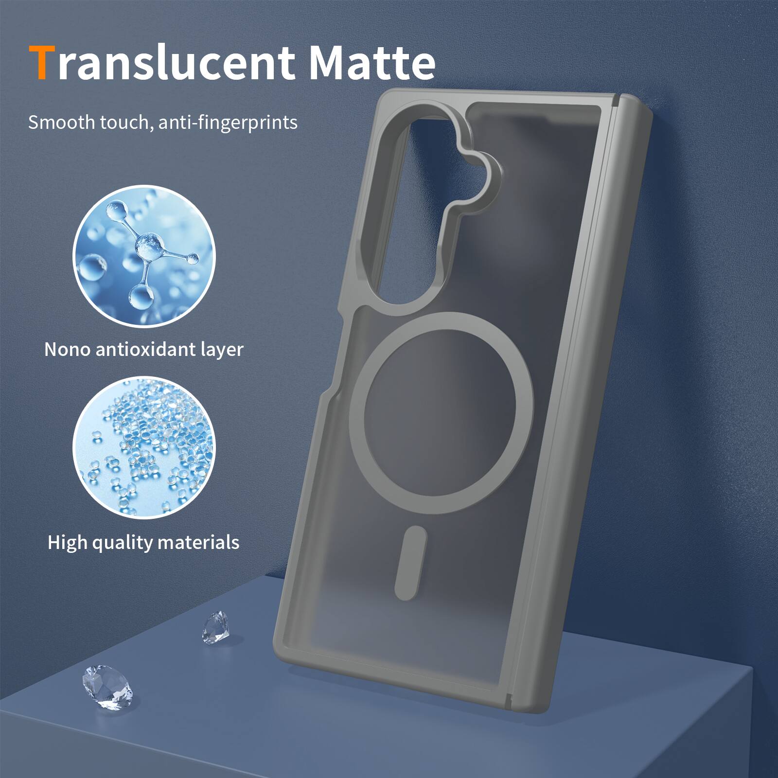 Translucent Matte  
Smooth touch, anti-fingerprints  
Nano antioxidant layer  
High quality materials