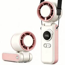 PRIMEPLUS - Portable Handheld AC Fan with Ice Cooling, 199-Speed Strong Wind, 6000mAh 3-in-1 Mini Cooler for Outdoor Travel - White-Pink