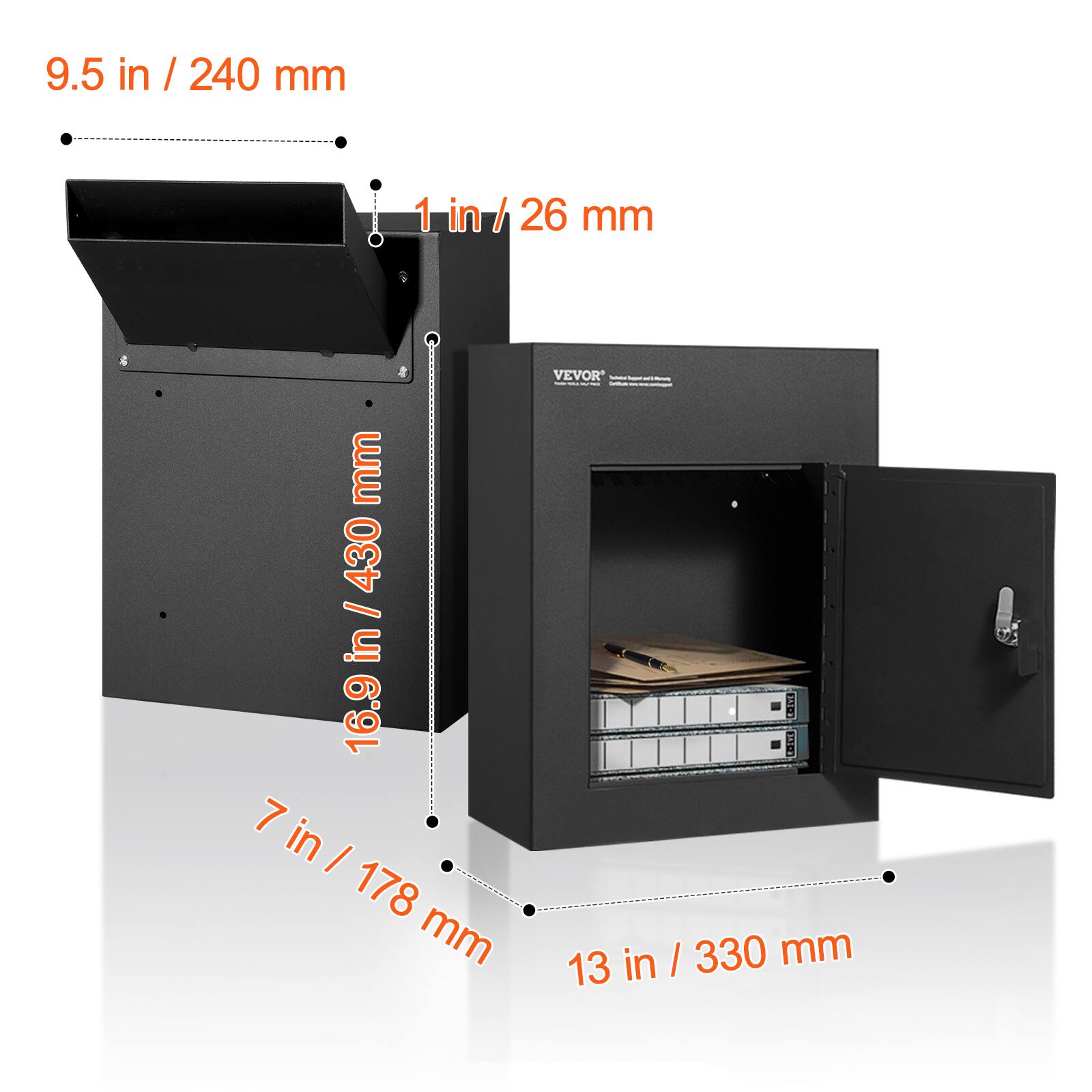 9.5 in / 240 mm  
1 in / 26 mm  
16.9 in / 430 mm  
7 in / 178 mm  
13 in / 330 mm