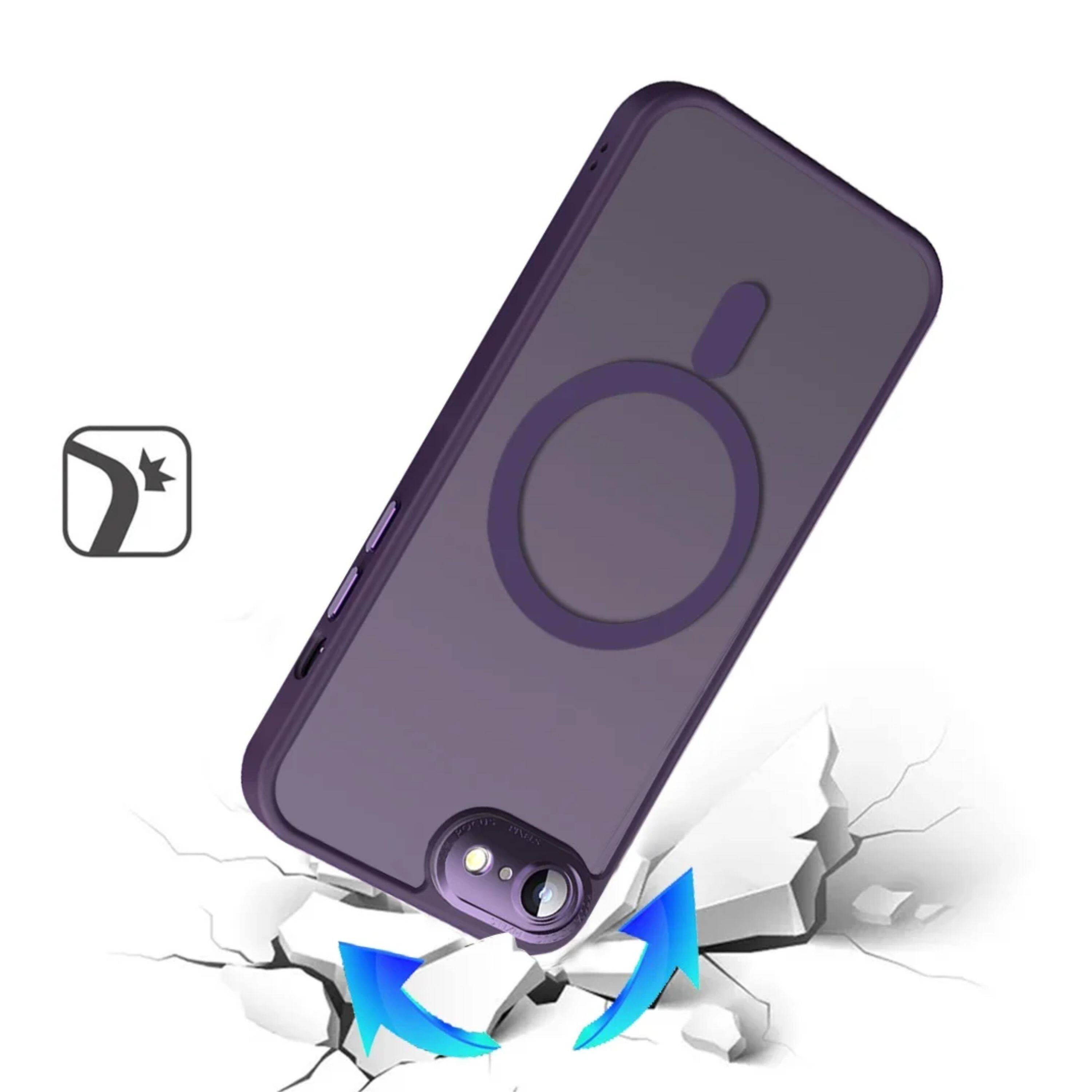Left. Kitcheniva - Solid Magnetic Circle Metal Glass Camera Lens Phone Case With Tempered Glass For iPhone 16e/17e - Purple.